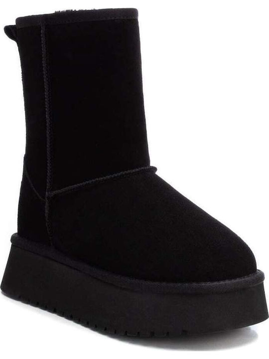 Leder Stiefeletten Damen mit Pelz Schwarz