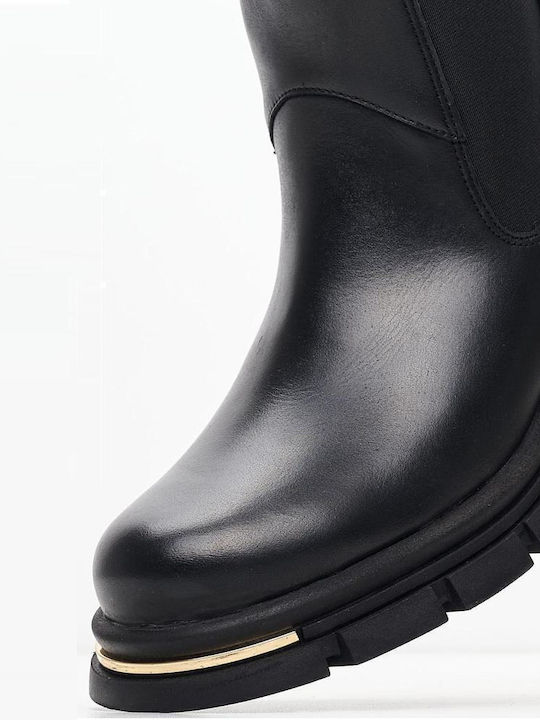 Leather Women's Chelsea Boots with Medium Heel Black