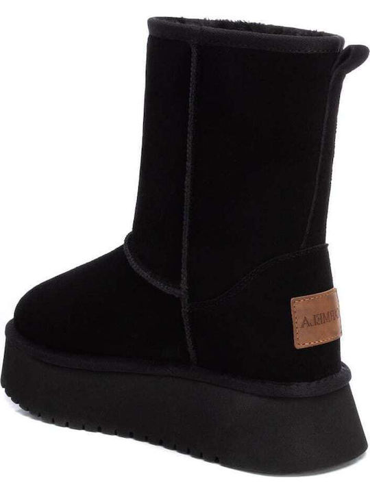 Leder Stiefeletten Damen mit Pelz Schwarz
