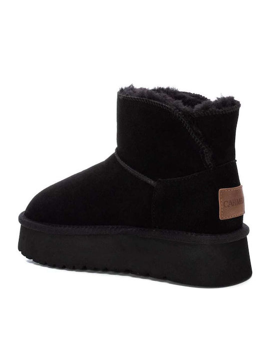 Leder Stiefeletten Damen mit Pelz Schwarz