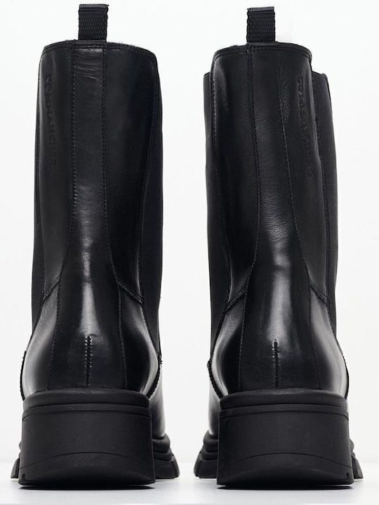 Leather Women's Chelsea Boots with Medium Heel Black