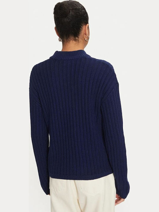 Damen Langarm Pullover Rollkragen Marineblau