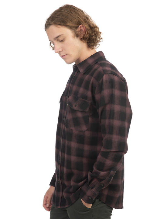 Rebase Long-sleeved Flannel Shirt Checked Black Plum