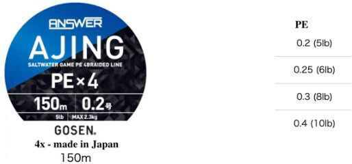 Fishing Line Gosen Ajing Answer X4 150 Orange Pe 0.3