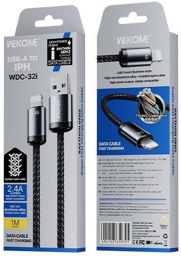 WK Wdc-32 Braided USB-A to Lightning Cable Black 1m