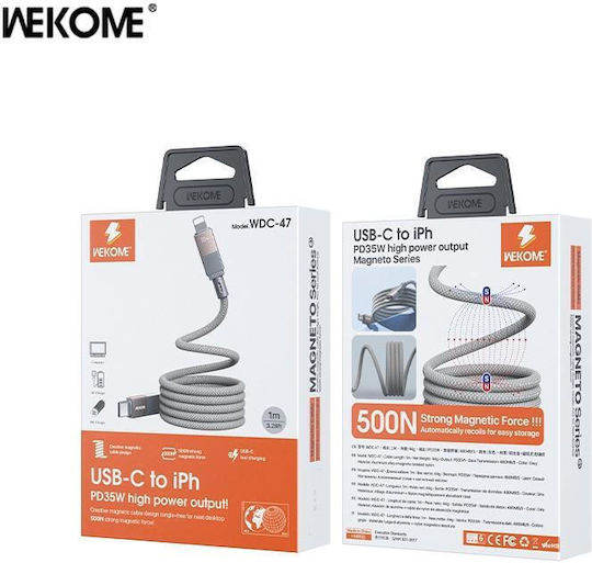 WK Wdc-47 Μαγνητικό USB-C to Lightning Cable 35W Γκρι 1m