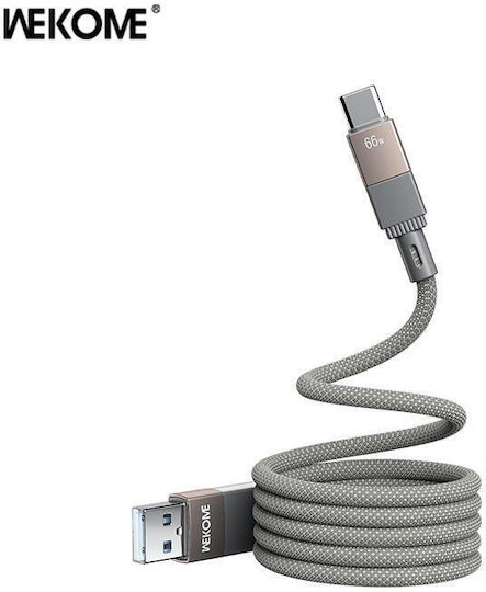 WK Wdc-45 Magnetic / Braided USB 2.0 Cable USB-C male - USB-A 66W PD Γκρι 1m