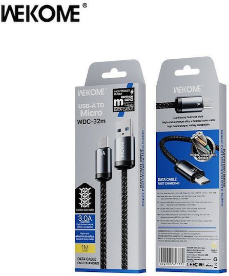 WK Wdc-32 Braided USB 2.0 Cable USB-C Male - USB-A 66W PD Black 1m