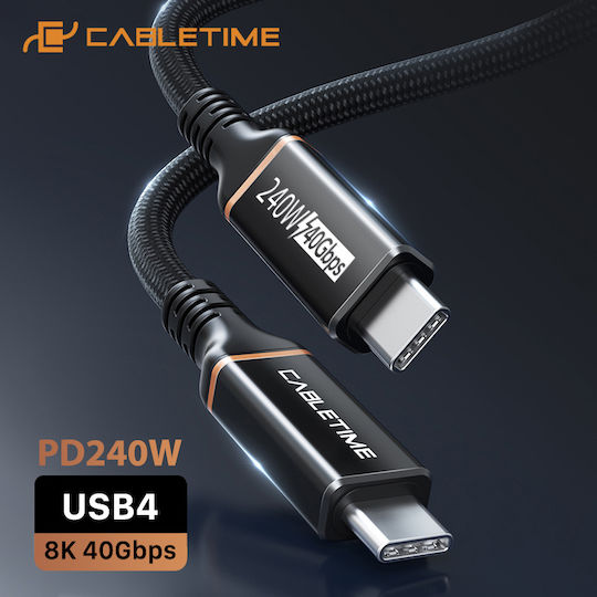 Cabletime Ct-usb4 Braided USB 4 Video Cable USB-C male - USB-C 240W Μαύρο 1m