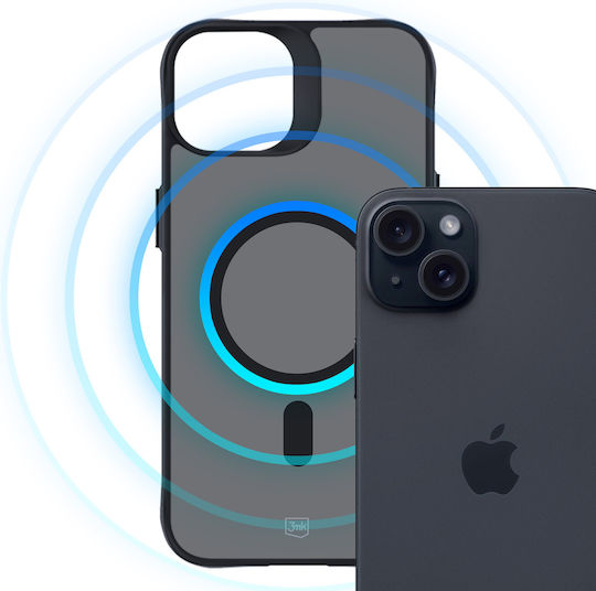 3MK Magcase Back Cover Silicone / Plastic / Tempered Glass 2mm Black (iPhone 15)
