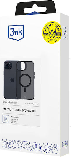 3MK Magcase Back Cover Silicone / Plastic / Tempered Glass 2mm Black (iPhone 15)