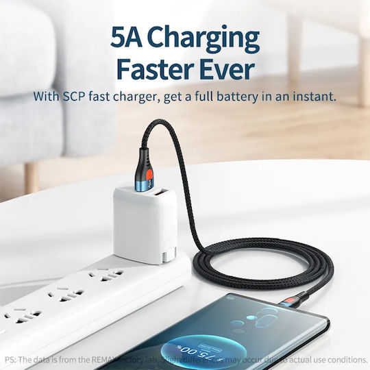 Remax RC-188A Плетен USB 2.0 Кабел USB-C Мъжки - USB-A Черен 1м
