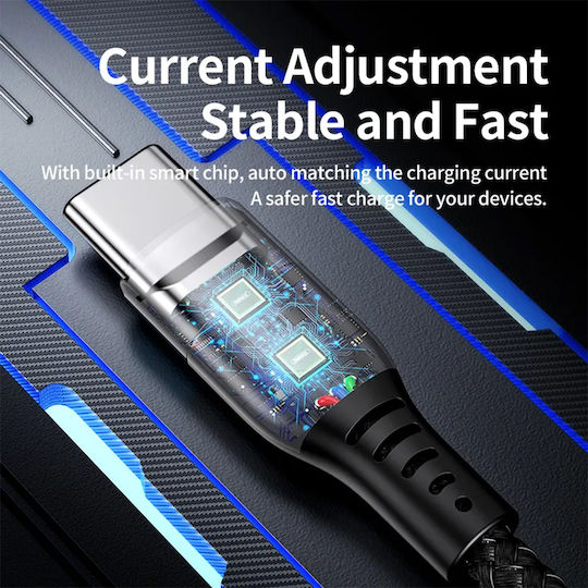 Remax RC-188A Плетен USB 2.0 Кабел USB-C Мъжки - USB-A Черен 1м