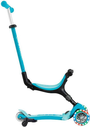 Globber Kids Scooter Foldable Go Up Active Lights 360° 3-Wheel with Seat Aqua