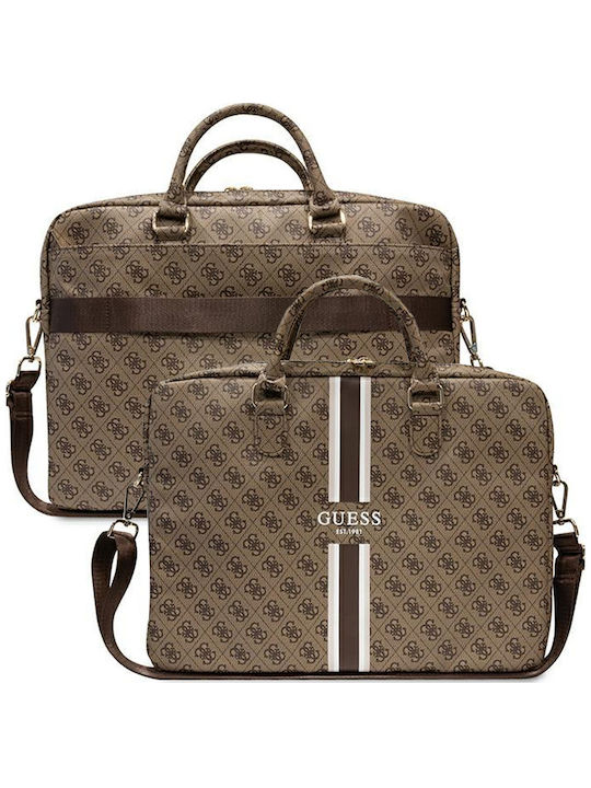 Guess 4G Printed Stripes Shoulder / Handheld Bag for 16" Laptop Brown