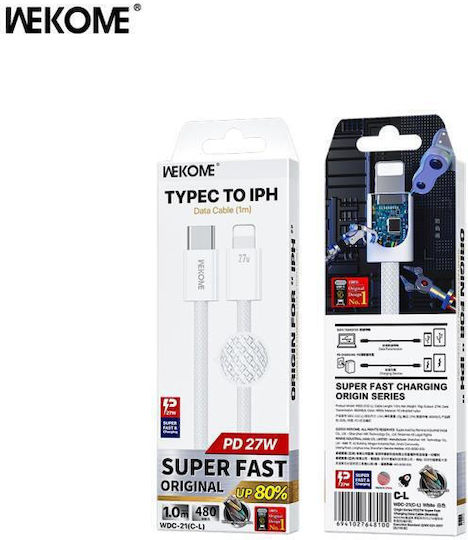 WK USB-C to Lightning Cable 27W Λευκό 1m (WDC-21L)