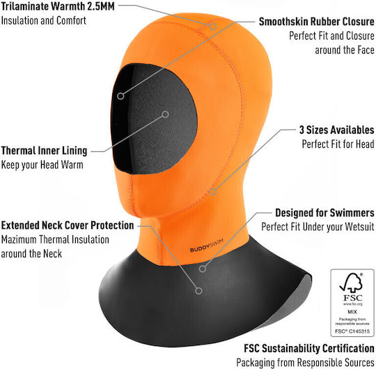 Εξοπλισμός Κολύμβησης Open Water Capucha Neoprene Hood 2.5mm Πορτοκαλί