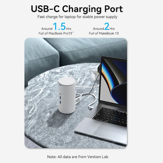 Vention Docking Station USB-C Docking Station με HDMI 4K PD Ethernet και σύνδεση 2 Οθονών Λευκό