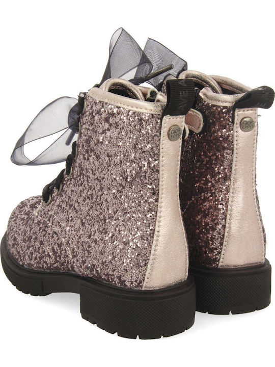 Lederne Kinderstiefel mit Schnürsenkeln Rosa