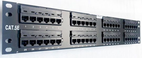 Patch Panel για Rack 2U 19" 48 Θυρών cat5e Μαύρο
