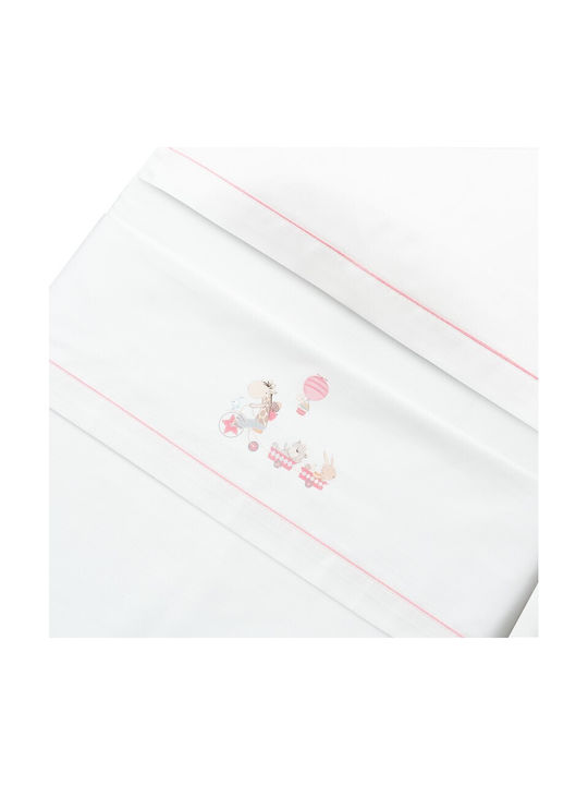 Interbaby Baby Sheets Set Crib Cotton Fitted White/Pink White 115x175cm 3pcs