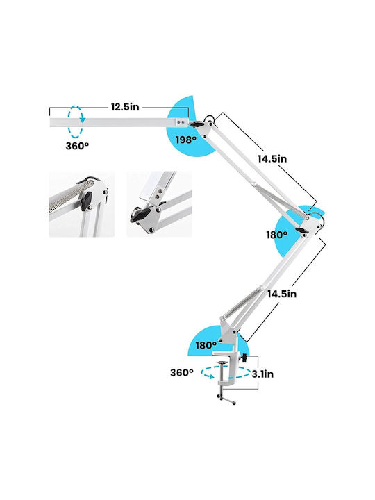 COSMO-10606 Φωτιστικό Γραφείου LED με Σπαστό Βραχίονα και Κλιπ σε Λευκό Χρώμα