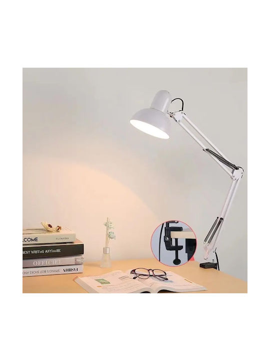 Keskor Schreibtischlampe mit klappbarem Arm für Fassung E27 und Clip in Weiß Farbe