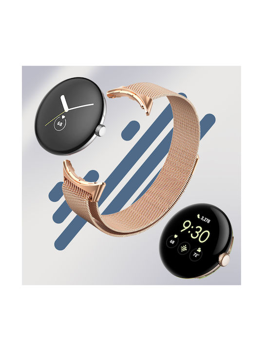 Google Pixel Watch Stainless Steel Mesh Strap Magnetic Rose Gold