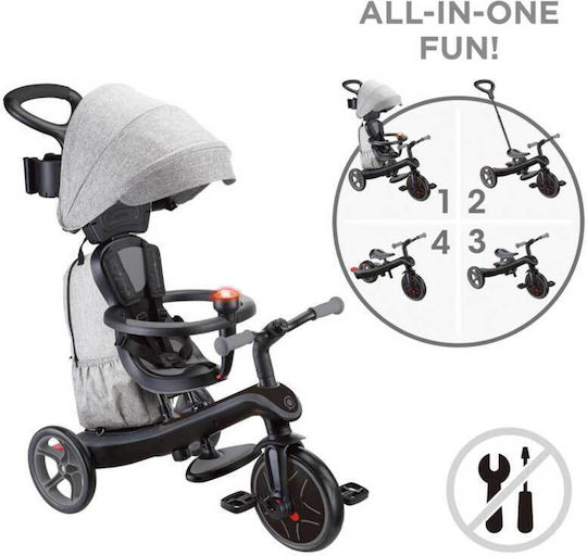 Globber Explorer Deluxe Превозно Средство с Ръкохватка за Родител 4 в 1 за 10 Месеца Сив