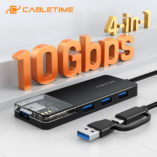 Cabletime USB-Hub Mit 4 Anschlüssen USB 3.2 Mit USB-A / USB-C