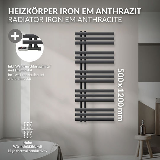 LuxeBath Towel Rail Bathroom 1200x500 Gray