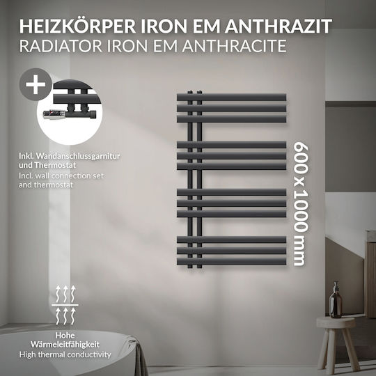 LuxeBath Șină pentru prosoape de Baie 1000x600 Gri