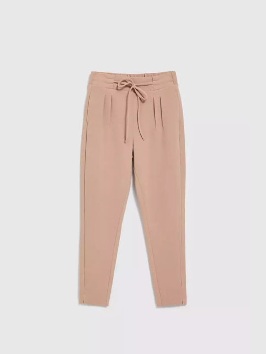 Make your image Women's Fabric Trousers with Elastic in Straight Line Brown