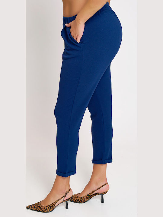 Women's Fabric Trousers with Elastic Straight Line Blue
