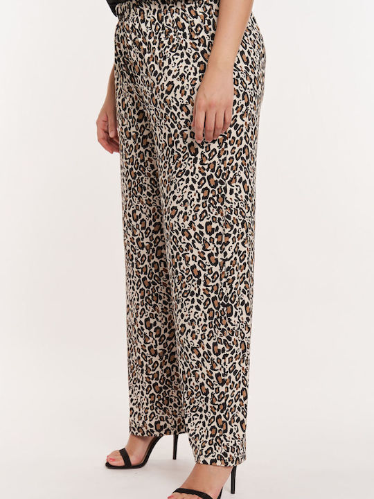 Women's High Waist Pantaloons with Rubber Band Leopard Beige