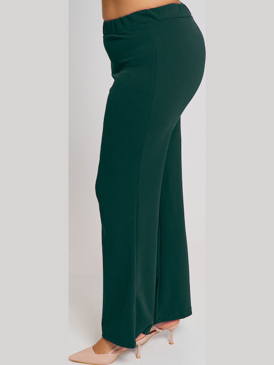 Women's Fabric Trousers Flared with Elastic Green