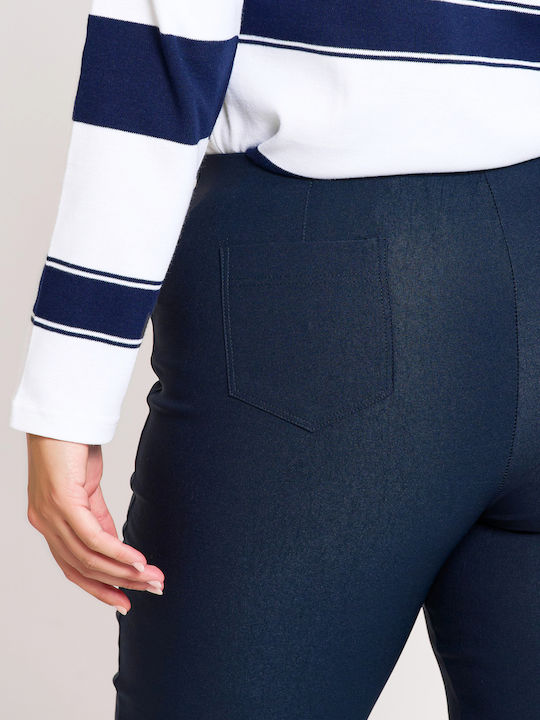 Women's Fabric Trousers with Elastic Slim Fit Blue