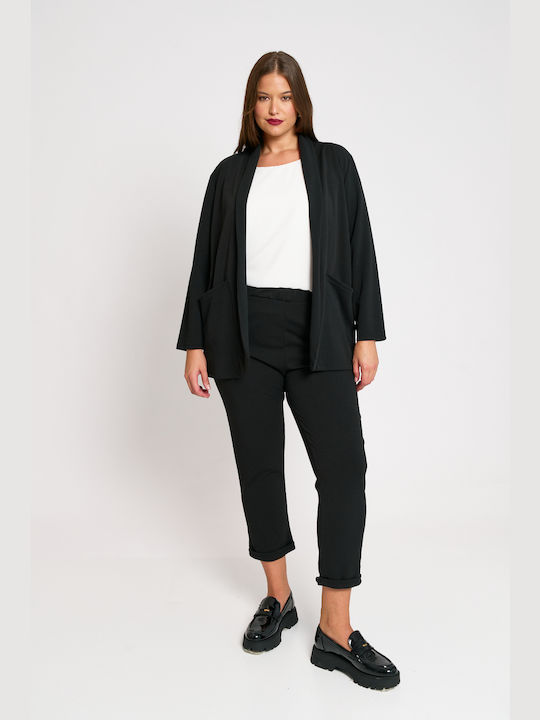 Women's Fabric Trousers with Elastic Straight Line Black