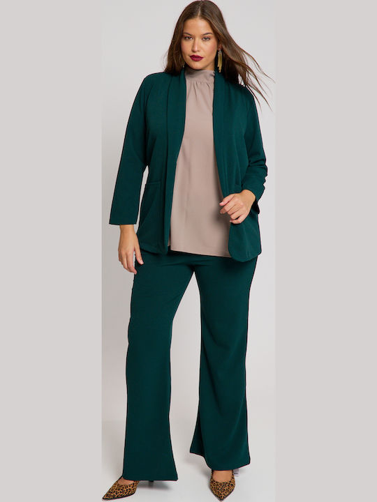 Women's Fabric Trousers Flared with Elastic Green