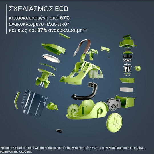 Rowenta Green Force Max Classic Ηλεκτρική Σκούπα 900W με Κάδο 2.5lt Πράσινη