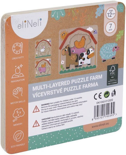 Ξύλινο Παιδικό Puzzle Σφηνώματα Farm για 1+ Ετών 7pcs Eli Neli