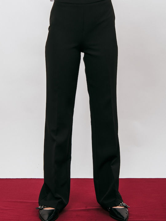Women's Fabric Trousers Flared Black