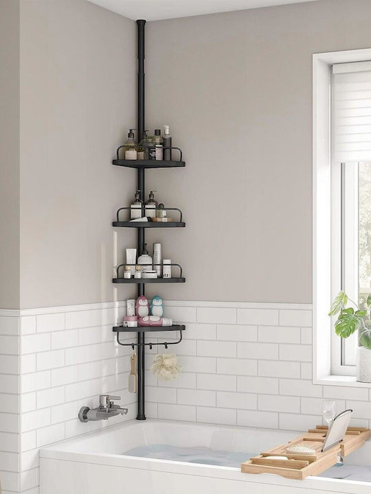 Ecke Boden Badezimmerregal Metallisch mit 4 Regalböden 25x25x35cm Schwarz