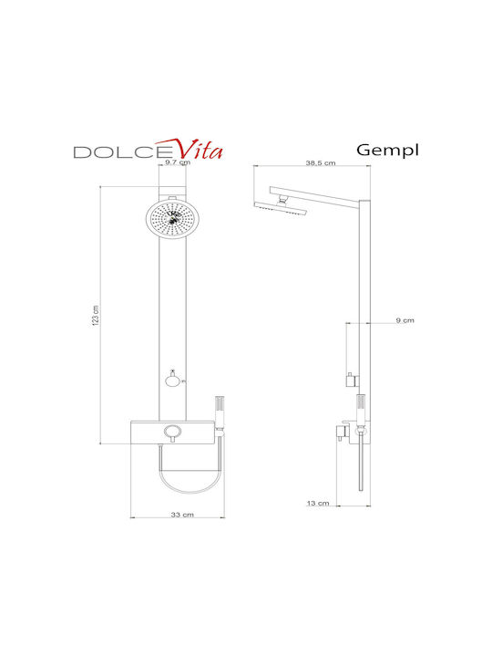 Dolce Vita Gemma Plus Στήλη Ντουζ με Μπαταρία Ασημί