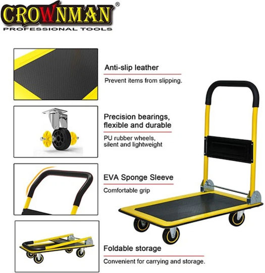 Crownman Platform Trolley Foldable for Weight Load up to 150kg Yellow
