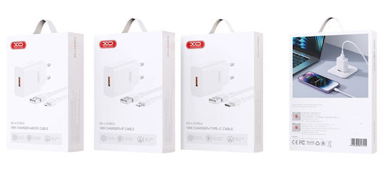 XO Charger GaN with USB-A Port and Cable Lightning 18W Quick Charge 3.0 Whites (L127)