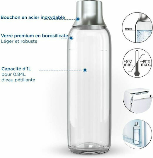 Brita Sodatrio Бутилка за Вода Стъклена с Винтов Капак Прозрачна 1000ml