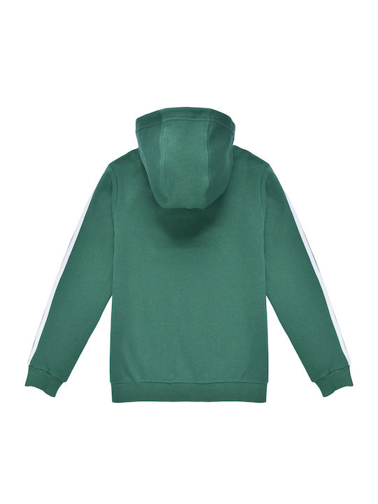 Fleece Παιδικό Φούτερ με Κουκούλα και Τσέπες Πράσινο 3-stripes Colorblock