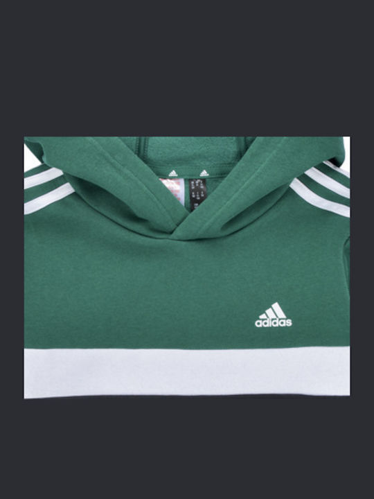 Fleece Παιδικό Φούτερ με Κουκούλα και Τσέπες Πράσινο 3-stripes Colorblock