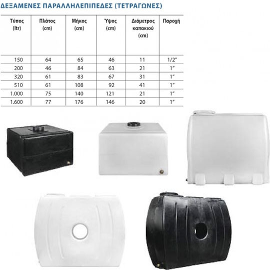 Stamatiou Plastics Πλαστική Δεξαμενή Νερού / Πετρελαίου / Λαδιού Παραλληλεπίπεδη Κάθετη 320lt Λευκή